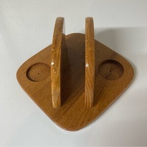 Rustic Brown Wooden Napkin, Salt, & Pepper Holder MCM Oak Look Polyurethane